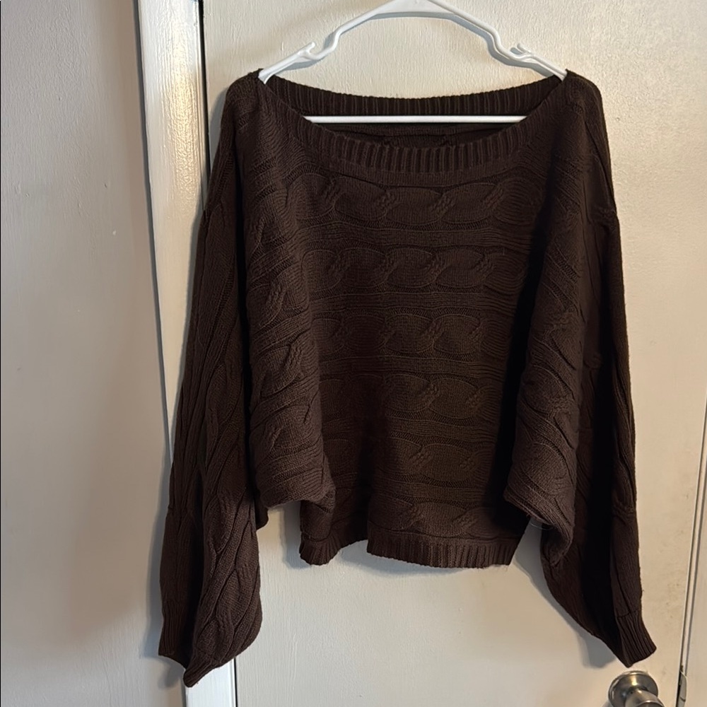 Cider Dark Brown Boatneck Cable Knit Sweater